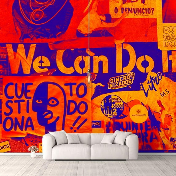 Idea4wall 6pcs Vintage Pictures Collage Peel and Stick Wallpaper Removable Wall Murals Large Wall Stickers for Home Decoration, 100"x24"