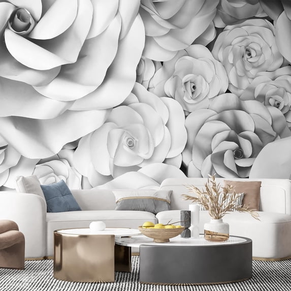 Idea4wall 7pcs 3D View Rose Pattern Stick Wallpaper Removable Wall Murals Large Wall Stickers for Home Decoration, 132"x168"