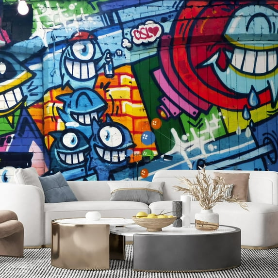 Idea4wall 7pcs Colorful One-eyed Bacteria Cartoon Printed Stick Wallpaper Removable Wall Murals Large Wall Stickers for Home Decoration, 120"x168"