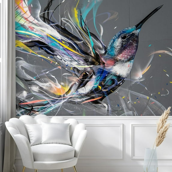 Idea4wall 7pcs Colorful Painted hummingbird Stick Wallpaper Removable Wall Murals Large Wall Stickers for Home Decoration, 72"x168"
