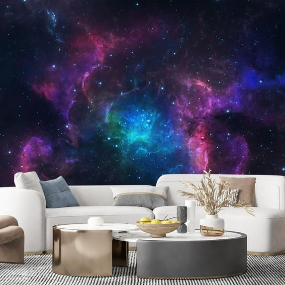 Idea4wall 7pcs Galaxy Eclipse Astronomy & Space Stick Wallpaper Removable Wall Murals Large Wall Stickers for Home Decoration, 120"x168"