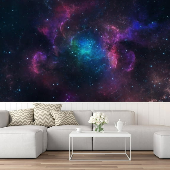 Idea4wall 7pcs Galaxy Eclipse Astronomy & Space Stick Wallpaper Removable Wall Murals Large Wall Stickers for Home Decoration, 72"x168"