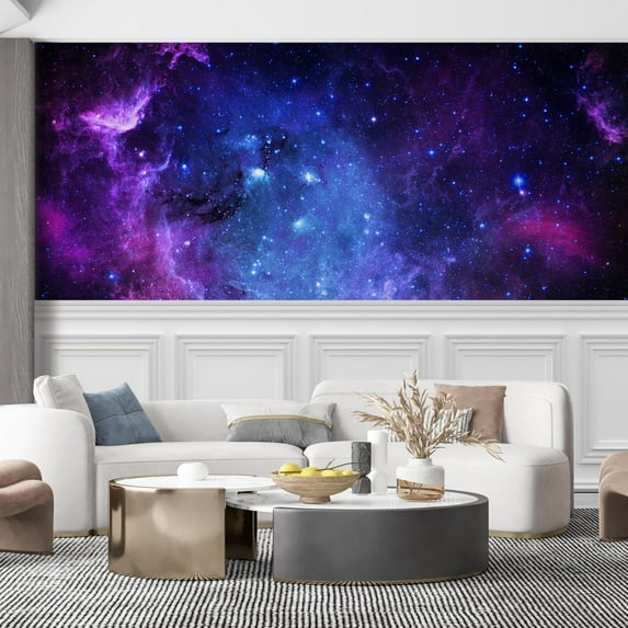 Idea4wall 7pcs Vast Starry Sky Galaxy Stick Wallpaper Removable Wall Murals Large Wall Stickers for Home Decoration, 48"x148"