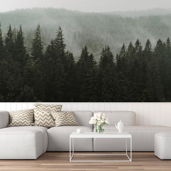Idea4wall 7pcs Woodland Forest Fir Trees Nursery Decor Stick Wallpaper Removable Wall Murals Large Wall Stickers for Home Decoration, 72"x168"