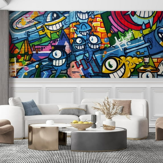 Idea4wall 8pcs Colorful One-eyed Bacteria Cartoon Printed Stick Wallpaper Removable Wall Murals Large Wall Stickers for Home Decoration, 48"x192"