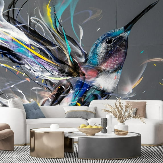 Idea4wall 8pcs Colorful Painted hummingbird Stick Wallpaper Removable Wall Murals Large Wall Stickers for Home Decoration, 120"x192"