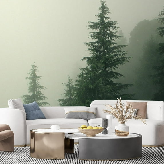 Idea4wall 8pcs Green Pine Trees Nursery Decor Stick Wallpaper Removable Wall Murals Large Wall Stickers for Home Decoration, 132"x192"