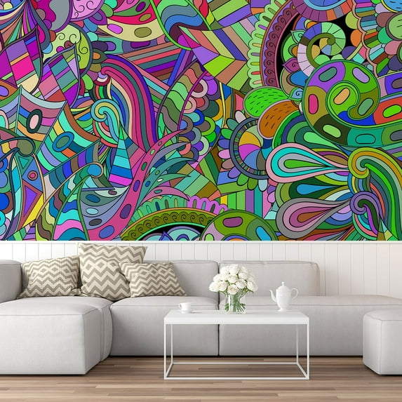 Idea4wall 8pcs Watercolor Irregular Graffiti Printed Stick Wallpaper Removable Wall Murals Large Wall Stickers for Home Decoration, 72"x192"