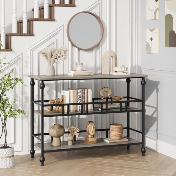 IdeaHouse 3-Tier Console Table, Retro Storage Cabinet, Sideboard Buffet Cabinets with Storage Space, Suitable for Home Living Room, Dining Room and Entryway, 11.8" d x 40" w x 29" h