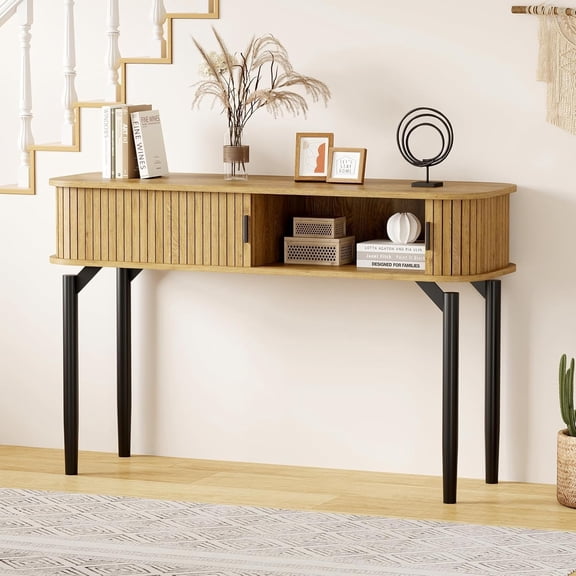 IdeaHouse 47" Entryway Table with Fluted Slide Doors, Console Table with Storage Space, Sofa Table Narrow Long for Living Room, Hallway, Front Hall, Kitchen Counter