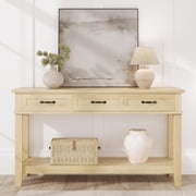 IdeaHouse Farmhouse Entryway Table, 2 Tier Console Table with 3 Storage Drawers, 54" Wooden Sofa Table for Entryway Living Room, Waterproof Corrosion-Resistant Hallway Table