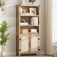 thumbnail image 1 of IdeaHouse Rustic Bookshelves with Doors, 70" Tall Wooden Bookcase with 3 Shelves & Cabinets, Floor-Standing Storage for Living Room, Office, Bedroom, 1 of 7