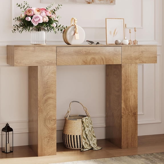 IdeaHouse Wood Entryway Table with Drawers, 47" Sofa Tables Behind The Couch, Industrial Console Table for Entrance, Living Room, Foyer, Hallway, Oak Color Farmhouse Entryway Table