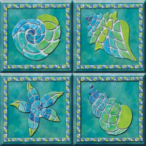 IdeaStix Caribbean TileStix - Original Premium 4-Piece Peel and Stick Square Tile Appliques - Washable Removable - Heat and Water Resistant