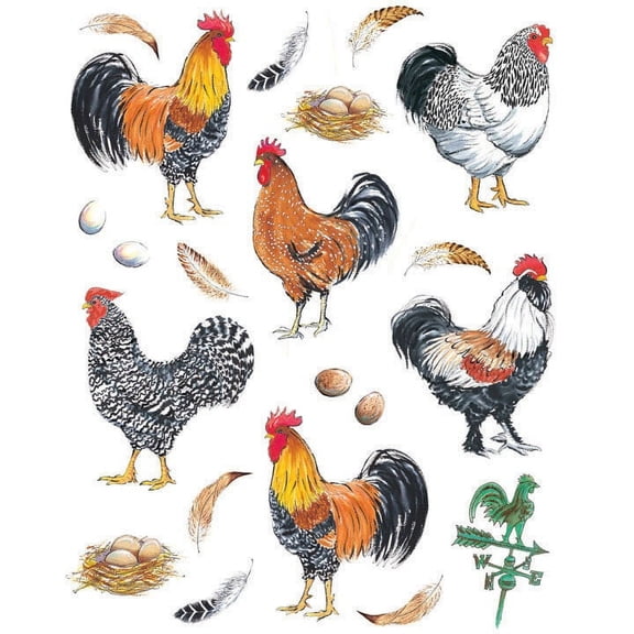 IdeaStix Pretty Boy Roosters 2-Sheet Accents - Original Premium Peel and Stick Washable Removable Heat/Water-Resistant Non-Toxic Dishwasher/Microwave-Safe Appliques