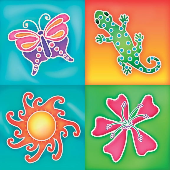 IdeaStix Suns Out TileStix - Original Premium 4-Pc Peel & Stick Square Tile Appliques - Washable Removable - Heat and Water Resistant