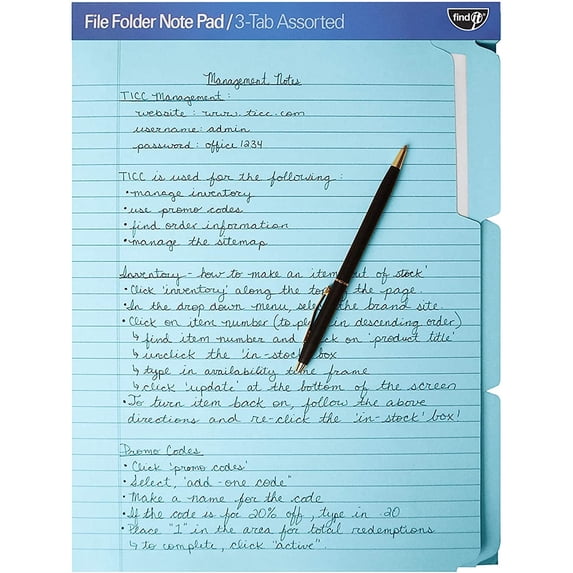 IdeaStream Find It File Folder Notepad, Letter Size, Assorted Colors, Pack Of 12 Folders