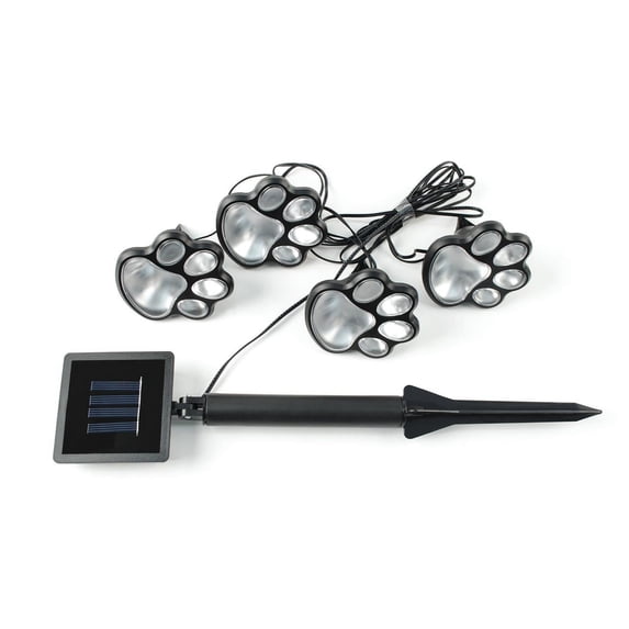 IdeaWorks - LED Paw Print Solar Powered Outdoor Garden Yard Pathway Lights automatic on-off - Black - Set of 4