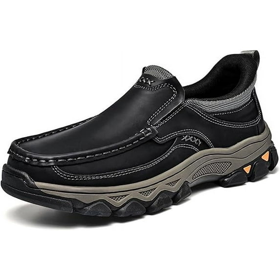 Ideacloth Shoes for Men, 2025 New Men's Orthopedic Hands-Free Genuine Leather Slip on Loafers, Orthopedic Hiking Shoes