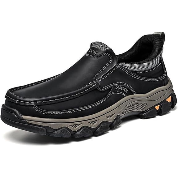 Ideacloth Shoes for Men, 2025 New Men's Orthopedic Hands-Free Genuine Leather Slip on Loafers, Orthopedic Hiking Shoes