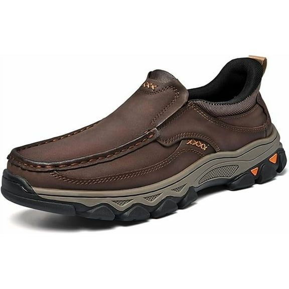Ideacloth Shoes for Men, 2025 New Men's Orthopedic Hands-Free Genuine Leather Slip on Loafers, Orthopedic Hiking Shoes