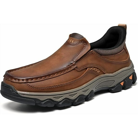 Ideacloth Shoes for Men, 2025 New Men's Orthopedic Hands-Free Genuine Leather Slip on Loafers, Orthopedic Hiking Shoes
