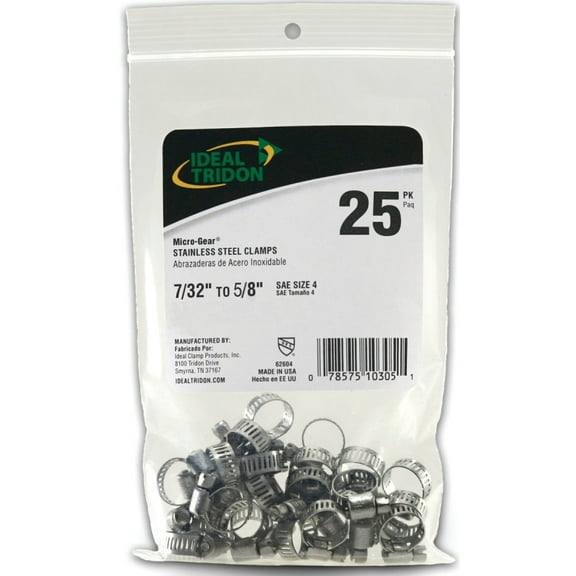 Ideal-Tridon Micro-Gear 62M Series 6260450 Worm Gear Hose Clamp, #4, 7/32 to 5/8 in, Stainless Steel