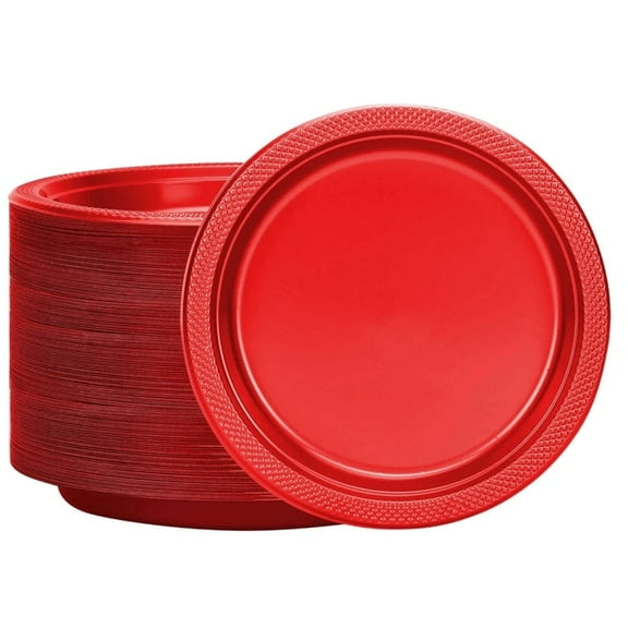 Ideal Dining 10 Inches Disposable Red Plastic plates Good to use in Microwave : 400 Count
