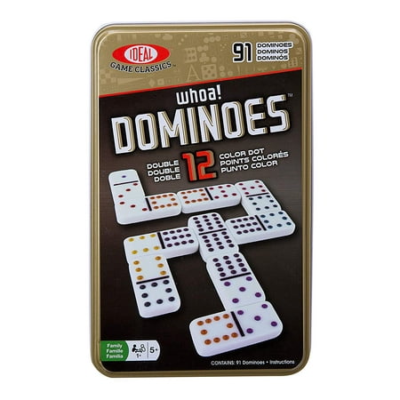 Ideal Double 12-Color Dot Dominoes in Tin