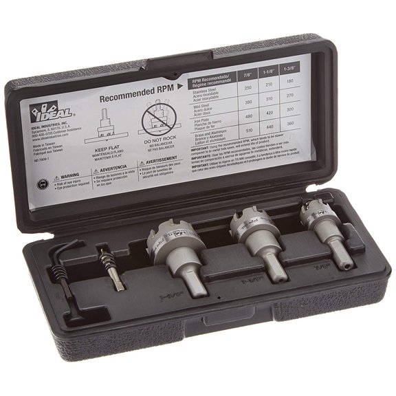 Ideal Electrical 36-311 TKO 4 Pcs Hole Cutter Kit Carbide Hole Cutter Set, Smooth Start Pilot Bit, Carry Case