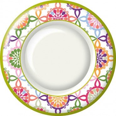 Ideal Home Range 8 Count Boston International Round Paper Dinner Plates, Pink Colorful Tile
