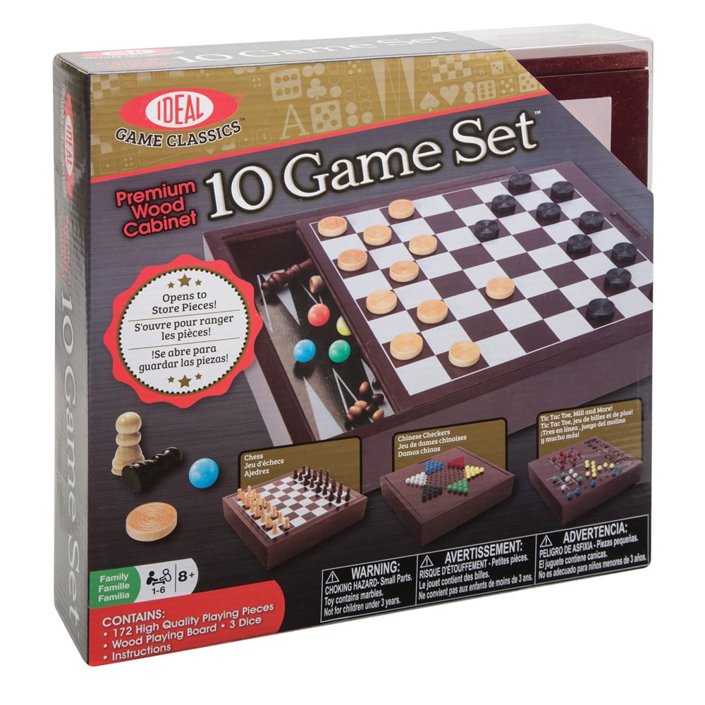  Classic Wood Family 10 Game Set Black & Gold Board Game : Toys  & Games