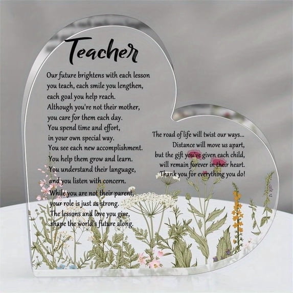 Ideal Teacher Keepsake Gifts - Heart Acrylic Paperweight With Message For Teachers Appreciation Or Christmas Gifts Birthday Gift Sentimental Gift Thank You Gift 4In