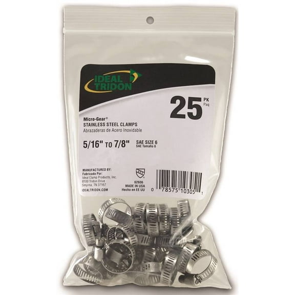 IDEAL-TRIDON Micro-Gear 62M Series 6260650 Worm Gear Hose Clamp, Stainless Steel