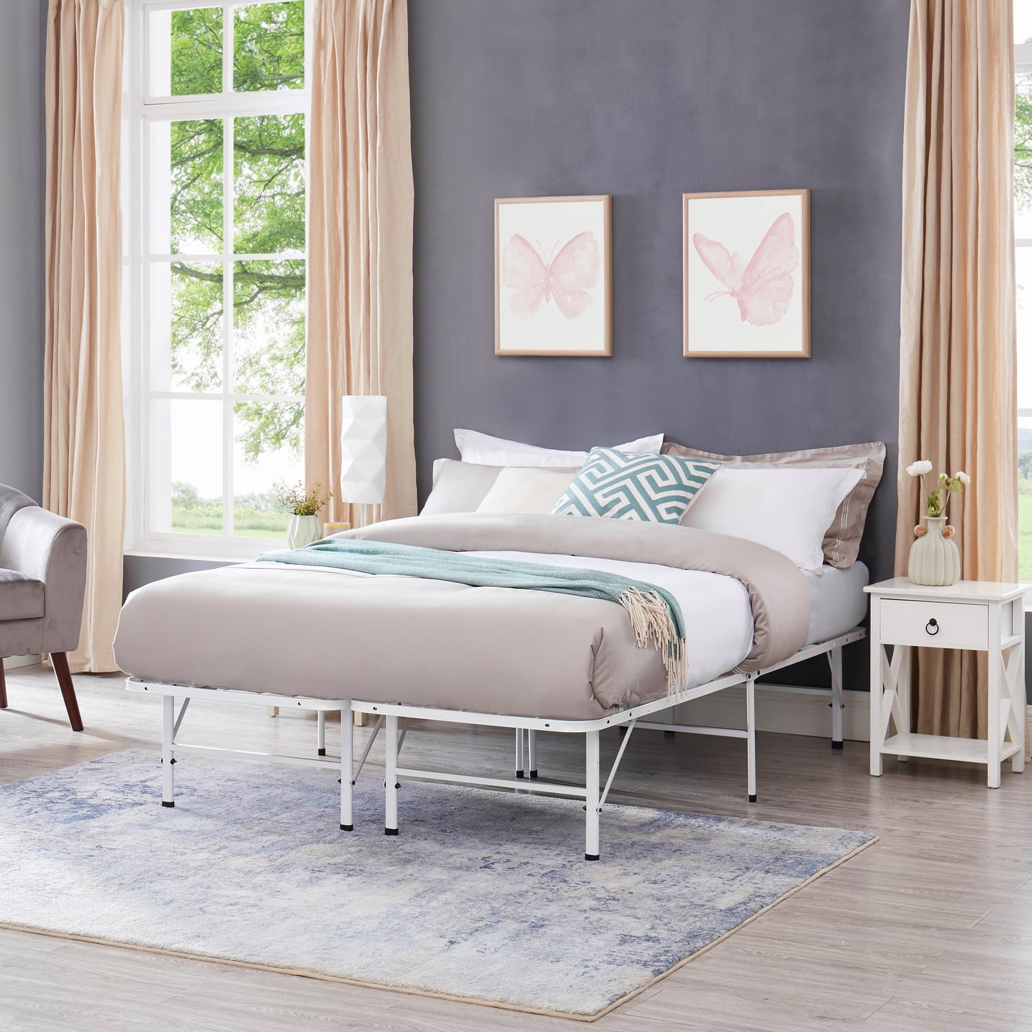 IdealBase marco de cama de 14 pulgadas, marco de cama plegable resistente,  marco de cama de capacidad de 600 libras-Bed Size:Full,Color:White 