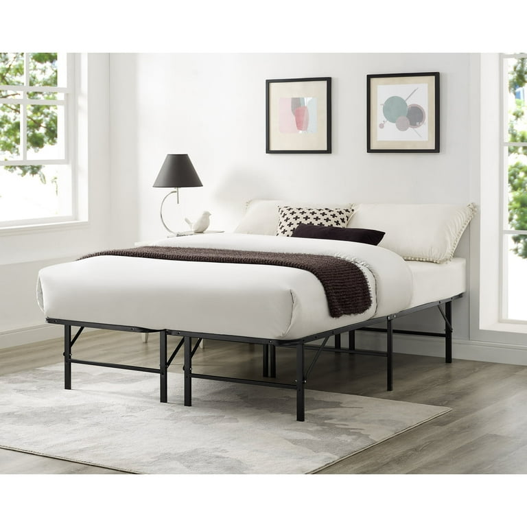 IdealBase marco de cama de 14 pulgadas, marco de cama plegable resistente,  marco de cama de capacidad de 600 libras-Bed Size:Queen,Color:Black 