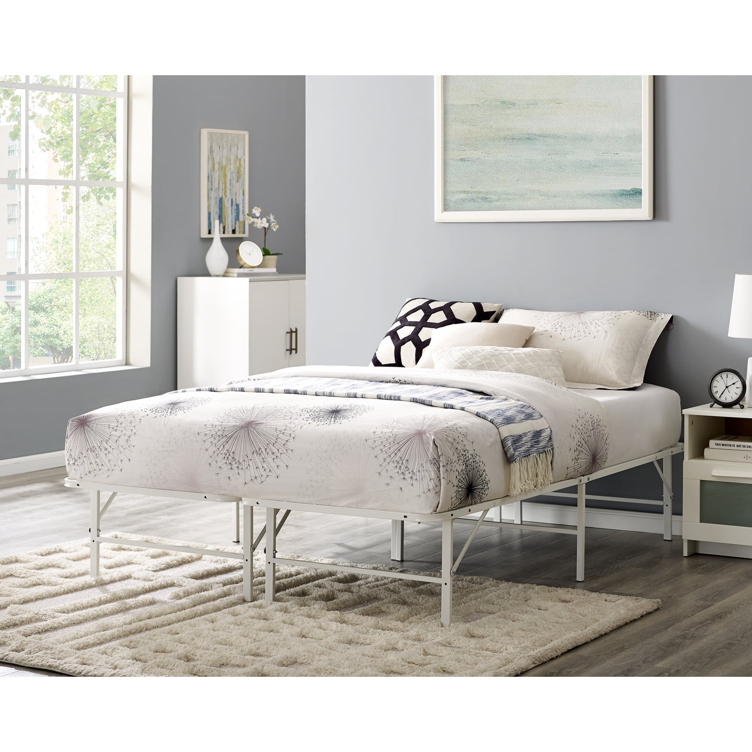IdealBase marco de cama de 14 pulgadas, marco de cama plegable resistente,  marco de cama de capacidad de 600 libras-Bed Size:Twin,Color:White 