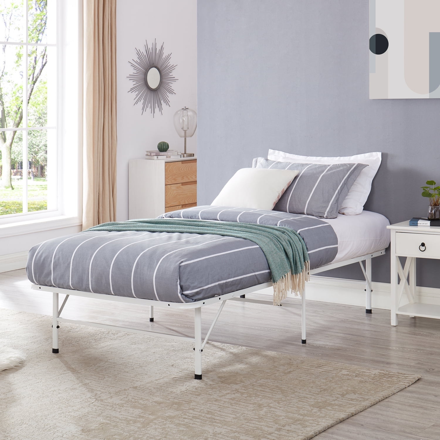 IdealBase marco de cama de 14 pulgadas, marco de cama plegable resistente,  marco de cama de capacidad de 600 libras-Bed Size:Twin,Color:White 
