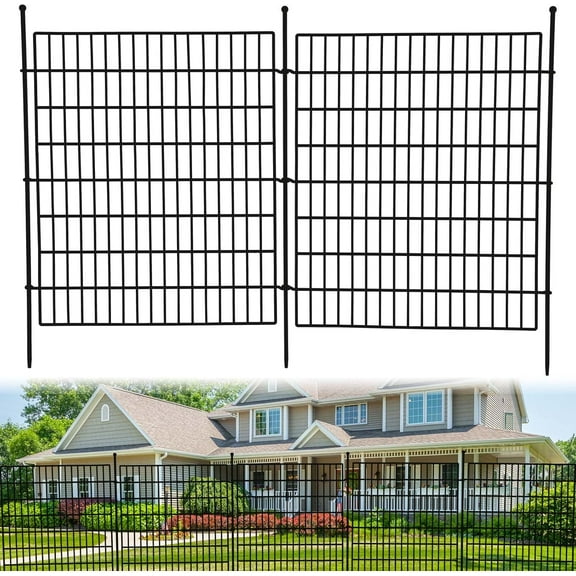 IdealHouse 10-Panel No-Dig Decorative Garden Fence, 32" H x 24' L Metal Animal Barrier, Rustproof Outdoor Wire Fence for Yard, Patio & Landscape, Horizontal Top