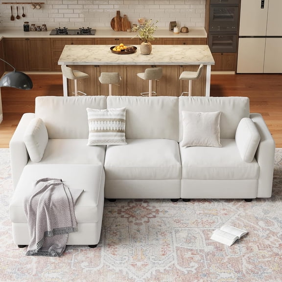 IdealHouse 104" Oversized Modular Sectional Sofa, L Shaped Convertible Chenille Sofa for Living Room, Apartment, Beige (3 Seater with Movable Ottoman)