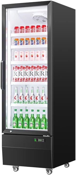 IdealHouse 13.4 CF Commercial Refrigerator, Glass Door Merchandiser with Soft LED Lighting, Upright Display Fridge with 5 Adjustable Shelves, Beverage and Food Cooler for Shop, Restaurant, Black