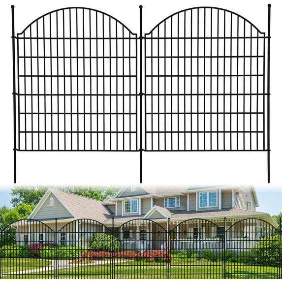 IdealHouse 15-Panel No-Dig Decorative Garden Fence, 32" H x 24' L Metal Animal Barrier, Rustproof Outdoor Wire Fence for Yard, Patio & Landscape, Curved Top