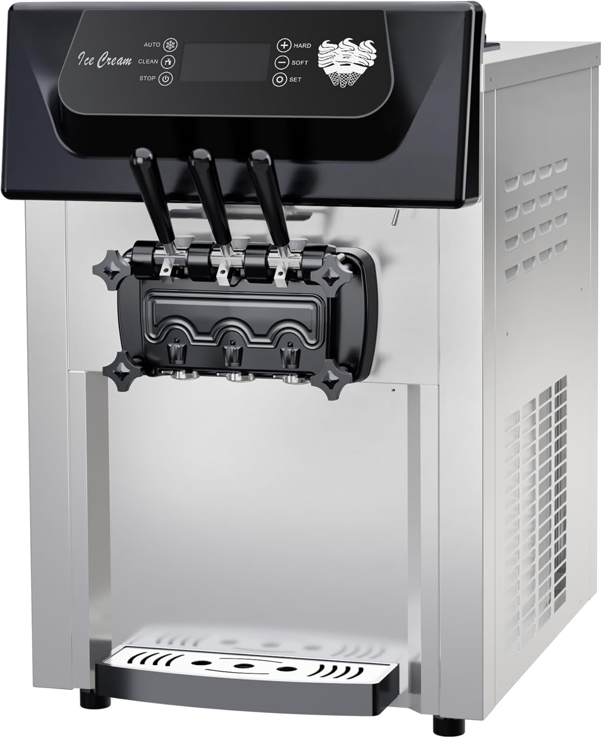 IdealHouse 2+1 Flavor Soft Serve Ice Cream Maker Machine Commercial, 5.3-7.4 Gal/Hr Countertop Soft Serve Machine with LCD Display, Auto Clean Pre-Cooling High Productivity, 2200W