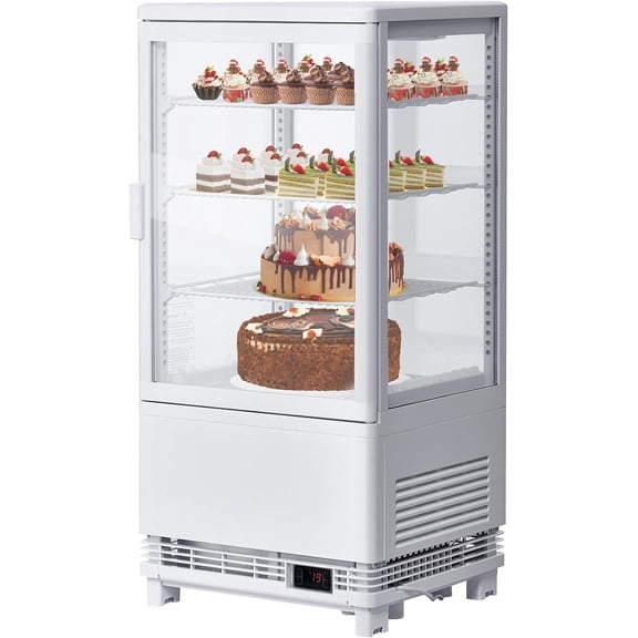 IdealHouse 2.8 Cu. Ft. Commercial Glass Display Refrigerator, Countertop Display Case, Adjustable Shelves, Interior LED Lighting, White Display Fridge for Pastry Cake Restaurant