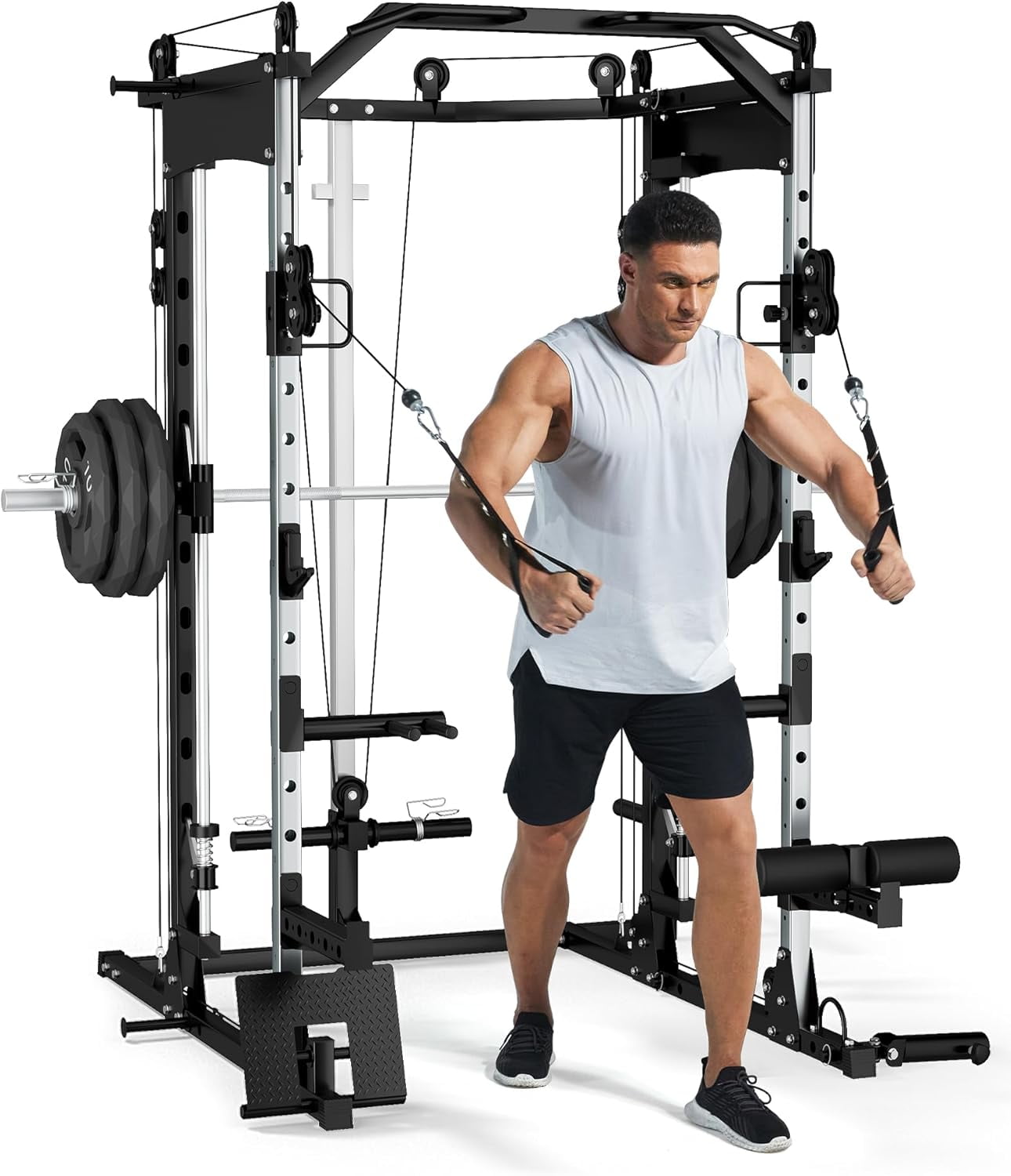 IdealHouse 2200LBS Smith Machine Squat Rack, Multi-Function Power Cage ...