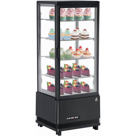 IdealHouse 3.5 Cu. ft./98L Commercial Display Refrigerator, 4 Tier Black Countertop Pastry Display Case, Refrigerated Display Case with LED Lighting Air-Cooling, Frost-Free for Cafes Cakes, Stores