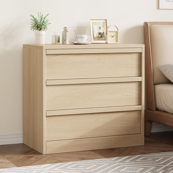IdealHouse 3 Drawer Nightstand for Bedroom, 30in Tall Small End Side Table with Large Storage & Anti-Tip Design, Modern Bedside Table Organizer for Living Room, Entryway - Natural Oak
