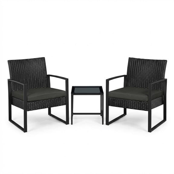 IdealHouse 3-Piece Outdoor Rattan Patio Bistro Set With Cushions, Metal Frame, Assembly Required, Black + Red
