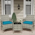 thumbnail image 1 of IdealHouse 3 Piece Patio Furniture Set, Rattan Outdoor Furniture with 2 Chairs & Coffee Table, Modern Outdoor Seating Conversation Bistro Set for Garden Backyard Porch (Grey and Peacock Blue), 1 of 8