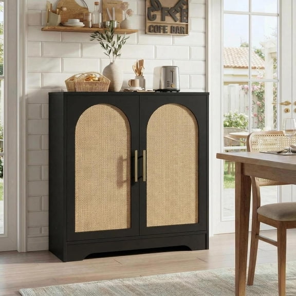 IdealHouse 30" W Sideboard Buffet Cabinet- with 2 Rattan Doors, Large Storage Console Table & Modern Accent Coffee Bar Cabinet for Living Room, Kitchen, Hallway